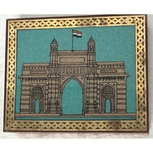Glass Wood Trinket Jewelry Box Brass Inlay Trim Handmade Mumbai Gateway India